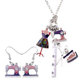 DUOWEI Sewing Machine Ruler Scissor Tools Jewelry Sets for Women Seamstress Charm Gift (Purple)