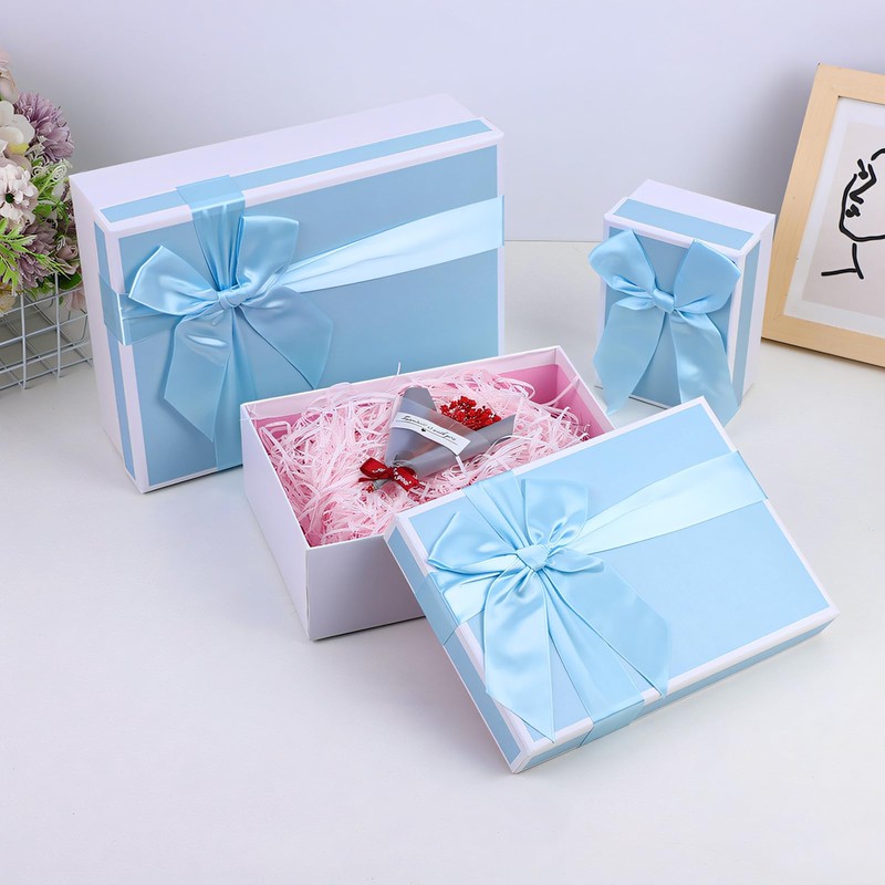 Blue Gift Boxes, Three Gifts with Ribbons, Various Gift Boxes,
