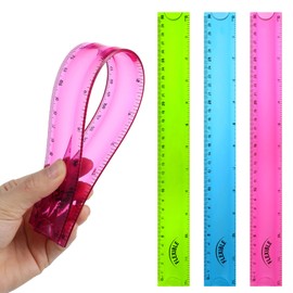 Grevosea 3 PCS Flexible Ruler, 12 Inch Clear Plastic Ruler Soft Bendable Rulers with Centimeters and Inches for Kids and Adults School Classroom Office Supplies (Rose, Green, Blue)