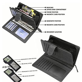 Cartera Larga Unisex de Piel Sintética con Bloqueo RFID, Monedero Doble con Ranuras para Tarjetas, Tarjetero con Clip Minimalista Multibolsillo para Hombre y Mujer