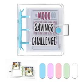 Dreamplay Mini Money Saving Binder, $1000 Money Saving Challenge Book Budget Binder with Envelopes Portable Deposit Anytime Anywhere (Blue)