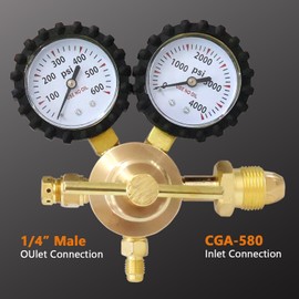 TIANLYLIN Nitrogen Regulator with 6.6Ft Hose, 0-600 PSI Delivery Pressure Equipment Brass, CGA580 Inlet Connection and 1/4" Male Flare Outlet Connection