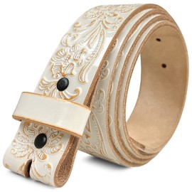 Western Tooled Floral Embossed Full Grain Genuine Leather Belt Strap 1-1/2"(38mm) Wide (White 32)