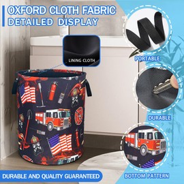 Fire Truck Fireman Laundry Basket Firefighters Oxford Cloth Laundry Hamper With Handle Foldable Portable Clothes Storage Basket 18.9 X 16.5 In Storage Bag For Laundry Room/Bathroom/Bedroom/Dormitories