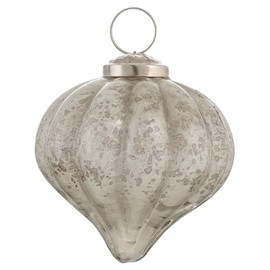 Karma, Christmas Hanging Ornament, Vintage Fluted Drop Glass Ornament 3" Antique Mercury, Holiday Decoration, Christmas Tree Ornament