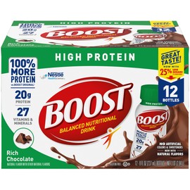 Boost High Protein Balanced Nutritional Drink, Rich Chocolate, Muscle Health & Energy with Protein, Vitamins & Minerals, 25% Less Sugars, 8 FL OZ Bottles, 12 CT (Pack of 2)