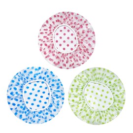 3 PCS Shower Cap Elastic Waterproof Shower Caps Reusable Bath Caps for Shower for Women Men Kids (Polka dot)