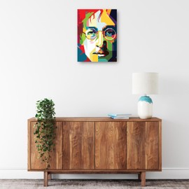 Fine Art Canvas Colorful Fan Art Lennon Imagine Pop Art Canvas Wall Decor by Artist ArtKreator for Living Room, Bedroom, Bathroom, Kitchen, Office, Bar, Dining & Guest Room - Ready to Hang - 12 in x 16 in