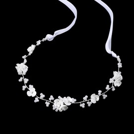 HJZHII Flower Girl Headpiece Headband, White Pearl Flower Headband Princess Girl Wedding Hair Accessory Hair Band for Girls Birthday Party First Communion