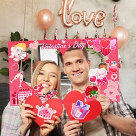 24 Pcs Valentine's Day Photo Booth Props Decor, Valentine's Day Photo Prop Frame and 23 Pcs Valentine's Day Photo Booth Props for Happy Valentines Themed Party Supplies Decoration