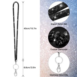Soleebee Card Holder Lanyard Bling Rhinestone Lanyard with Key Ring Crystal Collar Women's Necklace Kit for ID Card Holder Key Ring, black