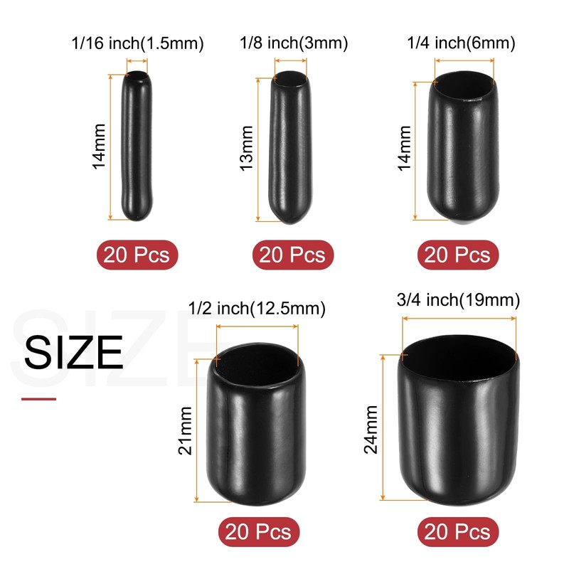 sourcing map 100pcs Round Rubber End Caps Protective Caps 1/16"