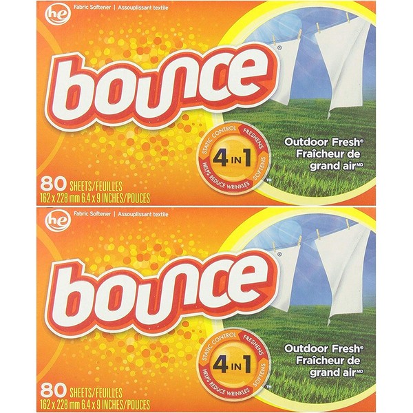 Bounce Fabric Softener Sheets, Outdoor Fresh Scent, 80 Sheets (Pack of 2)