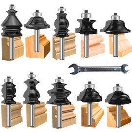 OLETBE Router Bit Tongue Groove Flooring Router Bit Set 1/4-Inch Shank 10 PCS Router Bits Sets Carbide CNC Woodworking Door Panel Cabinet Shelf Panel Half Round Milling Cutter Tools (11)