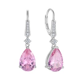 Aprila Women 925 Sterling Silver Teardop Leverback Drop Dangle Earrings with 8 * 12mm 5A Cubic Zirconia October Birthstone Tourmaline Color Jewelry for Her
