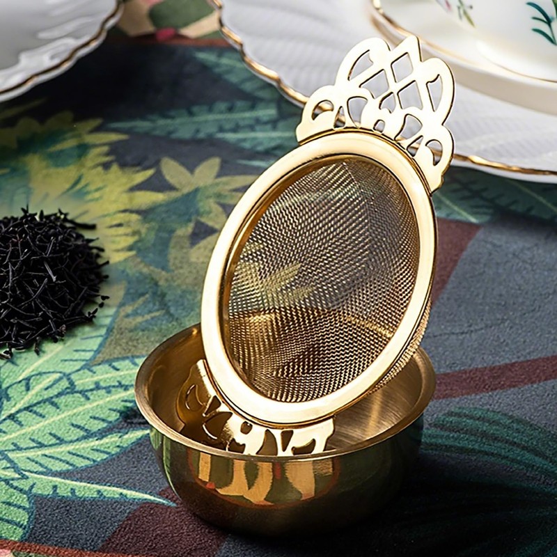 Juliyeh 2 Pack Filter Tea Mesh with Drip Bowls Tea