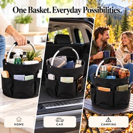 17L Large Capacity Collapsible Storage Bag with Handle Portable Organizer Basket for Outdoor Picnic & Cleaning Tools