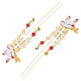 TOVINANNA 2Pcs Vintage Alloy Tassel Hair Clips Chinese Styled Fox Hairpin for Headpieces with Random Charm Color for Elegant Hair Decoration