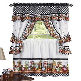 Collections Etc Mason Jars Kitchen Rod Pocket Window Curtain Set, Brown, 57" X 24"
