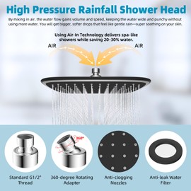 Cabezal de ducha de lluvia con brazo de extensión de cabezal de ducha de 12 pulgadas, cabezal de ducha fijo, cabezal de ducha de metal de 10 pulgadas, altura ajustable, ángulo de instalación de 1