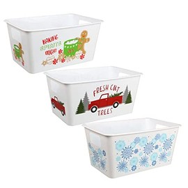 Greenbrier Intl Christmas Rectangle Bucket with Handles (3PCS)