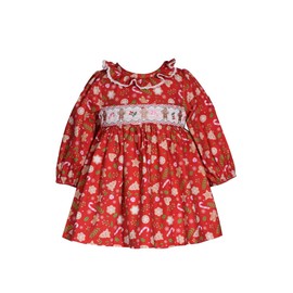 Bonnie Jean Christmas Gingerbread Dress - Red Smocked Holiday Dress for Baby and Little Girls, Red, 3T