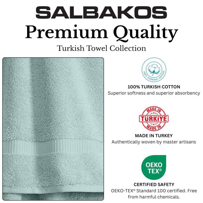 SALBAKOS 4-Piece 100% Turkish Cotton Bath Towels, 27x54 inch, Seafoam