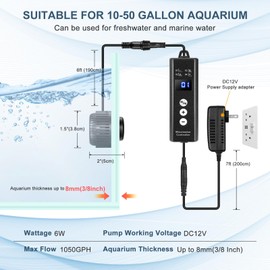 JEREPOND 1050GPH Mini Aquarium Wave Maker with Adjustable Controller, 6W DC12V Powerhead with Magnetic Mounting,