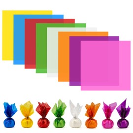 128 PCS Colored Cellophane Wrap Paper(7.48x7.48 Inch) Treat Candy Small Gifts Wrapping Baskets Colorful Plastic Sheets for Crafts Transparent Clear Clings Birthday Baby Shower Holiday Party Decor