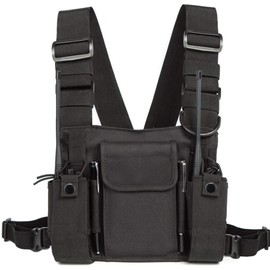 Litensh Walkie Talkie Chest Harness Radio Shoulder Holder Pocket Radio Chest Harness Bags Pack Backpack Holster Carry Case Rescue Essentials Techwear Vest Chest Rig Pouch Black