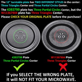 Jolaxy 12" Turntable Plate Replacement for Whirlpool Kenmore Maytag Amana Estate Microwaves, 4393799 Glass Cooking Tray with Three Partial Circles Center