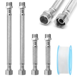 ZMDMAH 4pcs Flex Hose 3/8, Delstahl Reinforced Hose 3/8 Inch, Tap Hose Extension, 3/8 Extension, Water Connection Extension, Connection Hose Fitting (10 cm/20 cm)