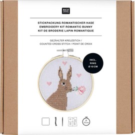 Rico Design Embroidery Kit: Embroidery Kit for Easter, Diameter 10 cm, Decoration & DIY Kit, Handmade, Hobby, Craft Project, Embroidery Romantic Rabbit