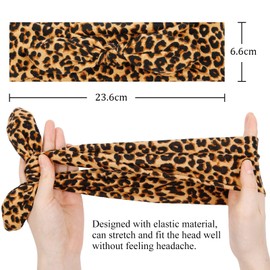 Nayyana 6er-Pack Schleifen-Stirnbänder für Frauen, elastische Kopfbedeckungen, Stirnband mit Leopardenmuster, geknotetes Stirnband, Turban, Mode, Hasenohren, Sport Haar-Accessoires