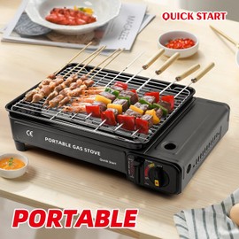 QUICK START Butane Stove with Griddle Top and Carrying Case, Portable Outdoor Cooking