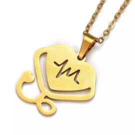 Unbranded Stainless Steel Set Pendant Necklace Earrings Heart 15.7" 9.5x9.5x1mm 0.7mm Z805