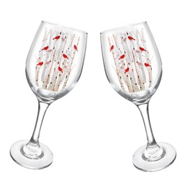 BANBERRY DESIGNS Cardinal Wine Glasses - Set of 2 - Stemmed - Cardinals Perched on White Birch Trees - Measure 7 3/4" Tall - Each Glass has 12 oz Capacity