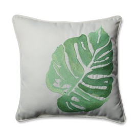 Pillow Perfect Outdoor/ Indoor Leaf Embroidery green 18" Throw pillow