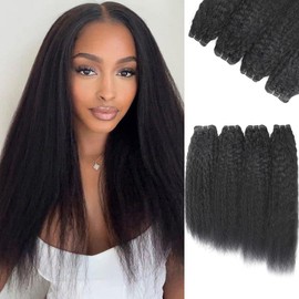 Kinky Straight Human Hair Bundles 4c Brazilian Kinky Weave Hair Extensions 16 18 20 22 Inch Yaki Bundles Natural Black Color