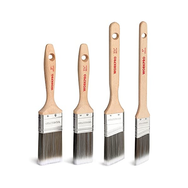 WORKPRO 4PCS Professional Paint Brush Set, Gloss Flat Brush and Angle Brush 25mm / 38mm / 50mm Decorating Paintbrushes for Walls and Ceilings