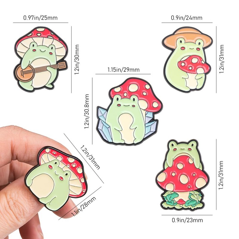 ZORZA 5Pcs Cute Frog Enamel Pin Set Creative Mushroom Pins