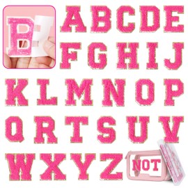 KINGSOW Pink Self-Adhesive Letters Patches: Chenille Varsity Letter Embroidered Applique Patch