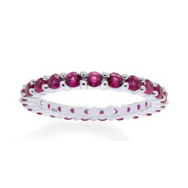 Ruby Round Cut Stackable Eternity Band Ring For 14k White Gold Over Sterling Silver Jewelry For Womens Ring Size-7