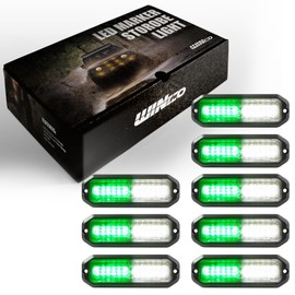 WINECO Green/White 8pcs Ultra Slim LED Emergency Strobe Police Lights, Surface Mount Grill Grille Hazard Safty Warning Flashing Light for Volunteer Trucks Vehicles