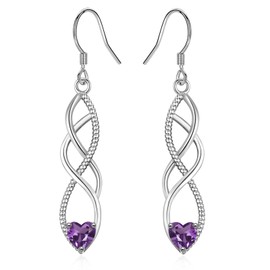 Sterling Silver Dangle Earrings for Women, Hypoallergenic Silver Drop Earring with Cubic Zirconia Twisted Linear Loops Wire Purple CZ Earring Jewellery Girls Gifts for Birthday Anniversary Christmas