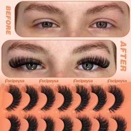 Focipeysa Focipeysa Fluffy Volume False Eyelashes Cat Eye Lashes Thick Fake Eyelashes Dramatic Faux Mink Eyelashes 9D Eyelashes 16mm Eyelashes Pack 7 Pairs Lash Pack