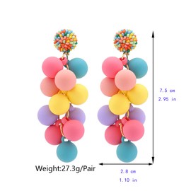 Rainbow Acrylic Ball Dangle Drop Earrings for Women Girls Long Tassel Statement stud Earring Colorful Beaded Dangling Earrings Cute Jewelry Gifts Summer Party