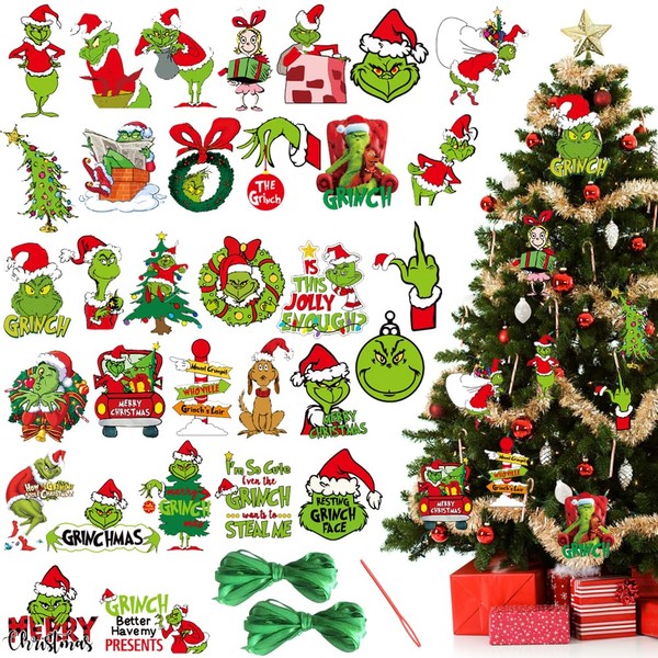 32PCS Christmas Tree Ornaments, Paper Christmas Tree Ornaments, Xmas Hanging Charms Ornaments Decorative, Christmas Hanging Ornaments for Room Window Pendant Holiday Party Decor