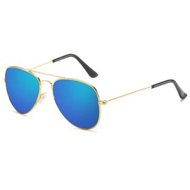 CIKJUK Children's Aviator Sunglasses Boys Girls Aviator Glasses Metal Frame Aviator Mirrored Aviator Sunglasses for 3-9 Years UV Protection, Black/blue mirrored