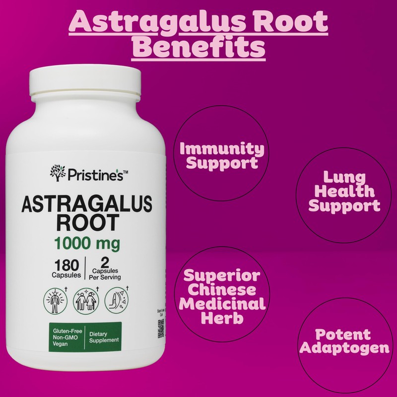 PRISTINE'S Astragalus Root Immune Support Supplement Capsules -1000mg 90 Day